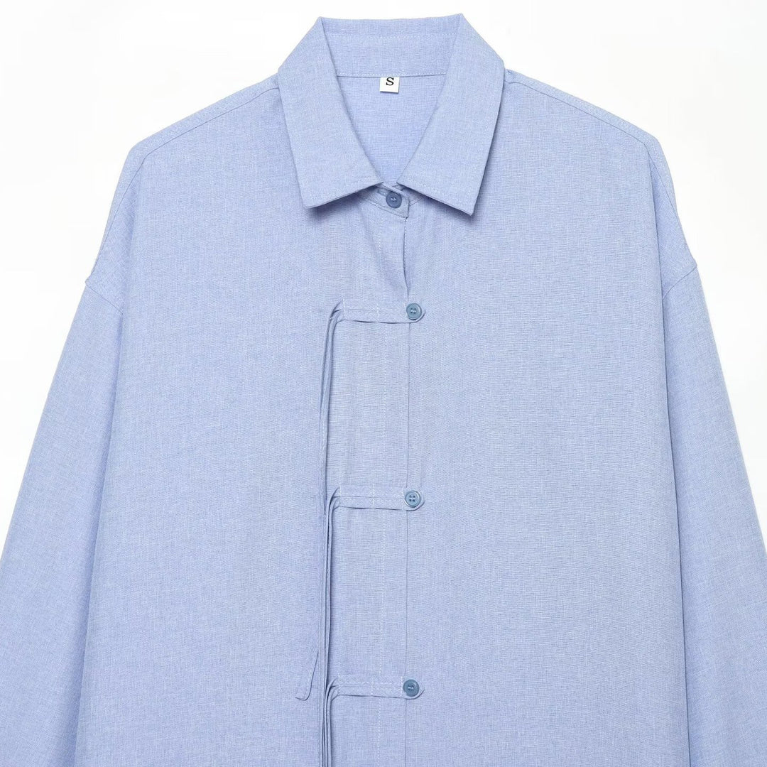 Women's Oversized Shirt with Tie Loops, Concealed Button Placket and Drawstring Hem Mune Fashion