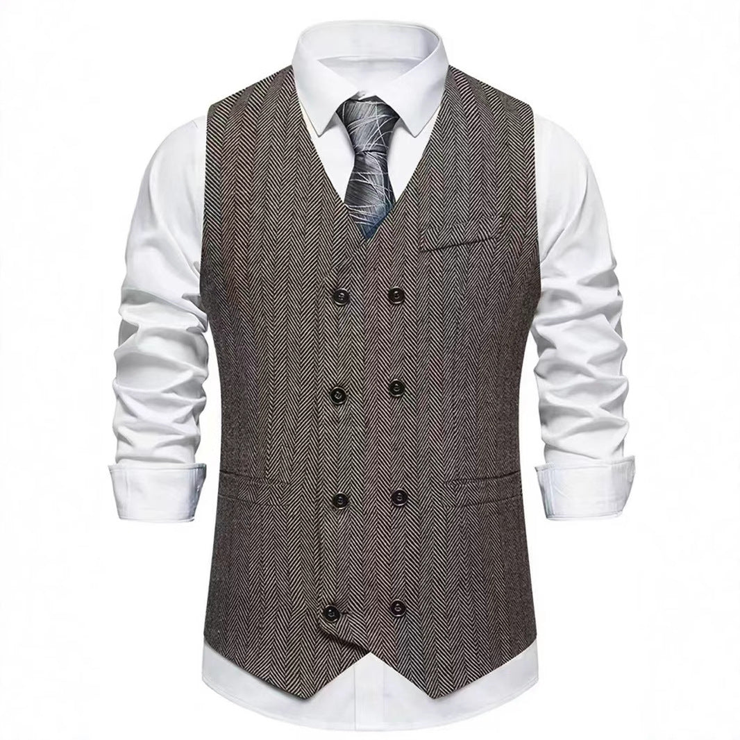 Men's Double-Breasted Herringbone Vest with Suit Look and V-Neck Mune Fashion
