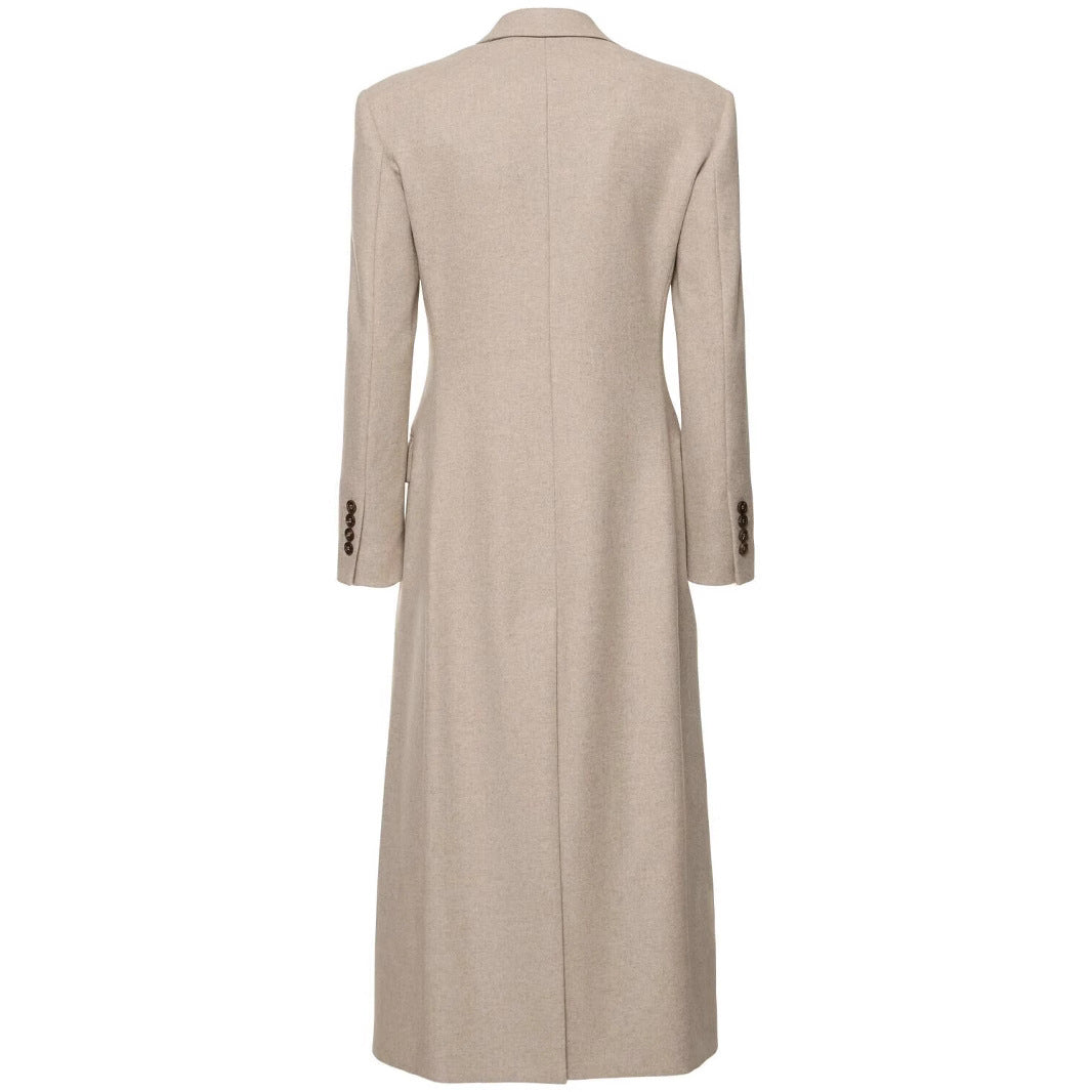 Women Tailored Longline Wool Blend Coat with Slim Silhouette and Single-Breasted Button Placket Mune Fashion