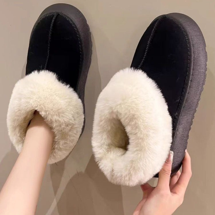 Women Padded Platform Slippers with Fur Collar and Non-Slip Profile Sole Mune Fashion