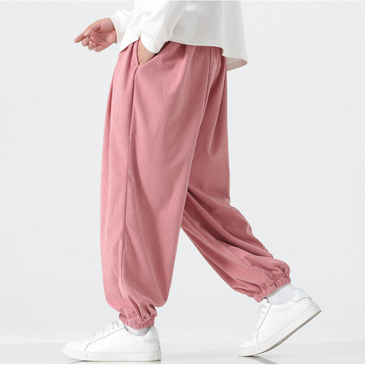 Men's Wide Cord Trousers in Balloon Cut with Drawstring and Elastic Cuff Mune Fashion