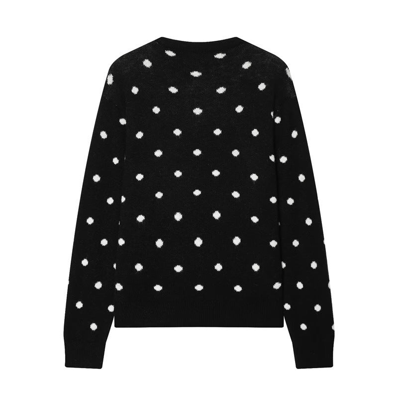 Women's Dotted Knit Cardigan with Round Neck and Button Placket Mune Fashion