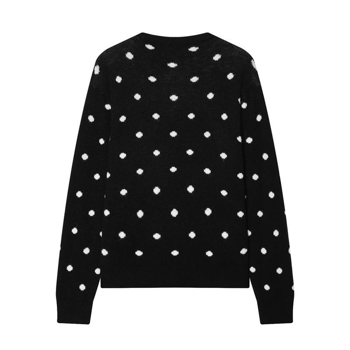 Women's Dotted Knit Cardigan with Round Neck and Button Placket Mune Fashion