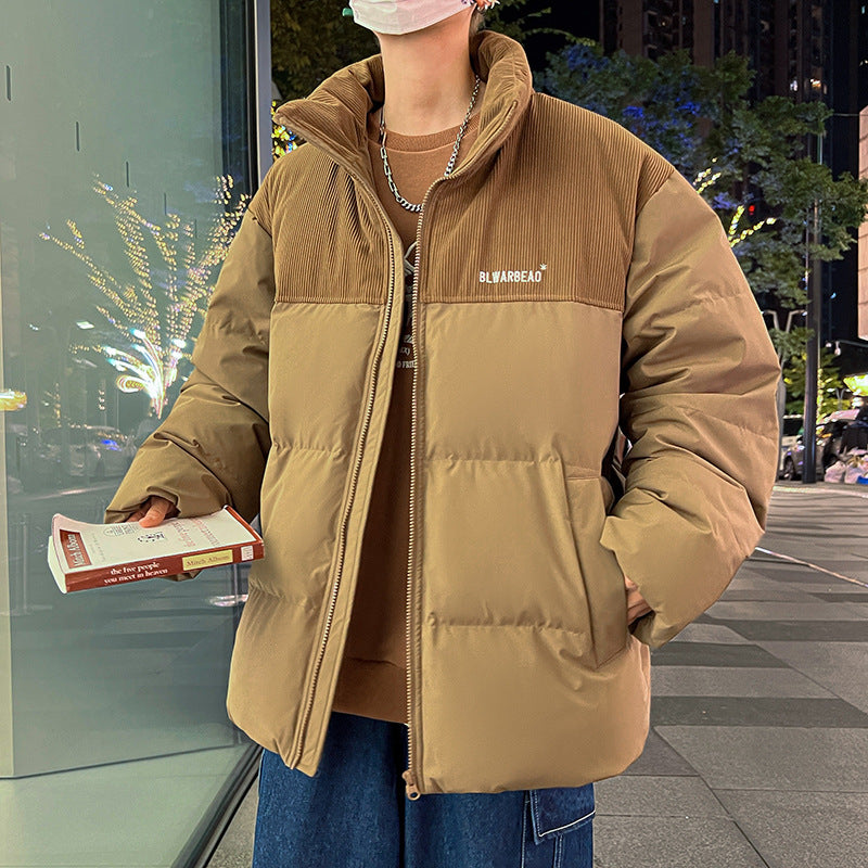 Men's padded quilted jacket with cord details, high stand collar & oversized cut Mune Fashion