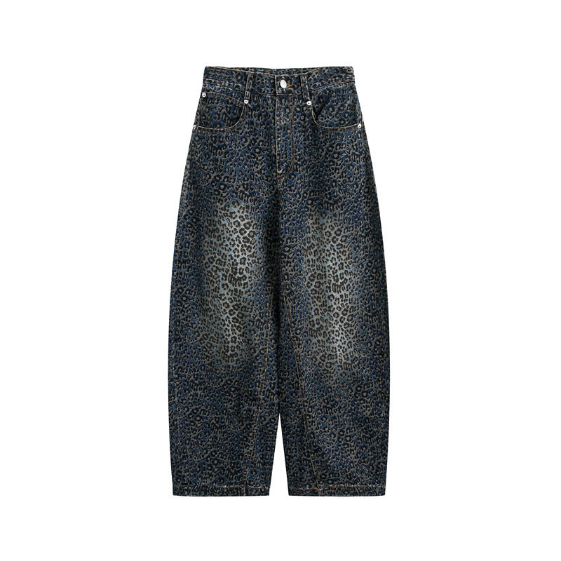 Ladies Cropped Wide Jeans with High Waist and Leopard Print Mune Fashion