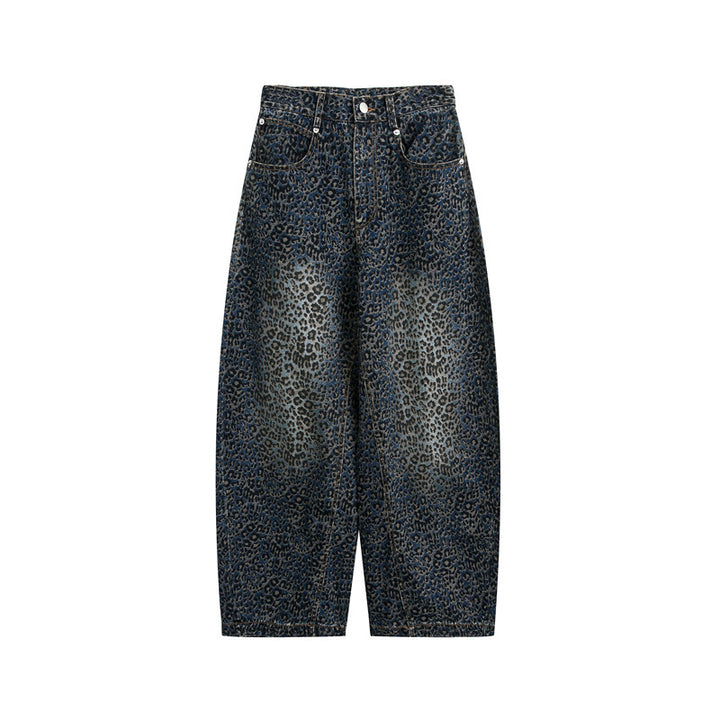 Ladies Cropped Wide Jeans with High Waist and Leopard Print Mune Fashion
