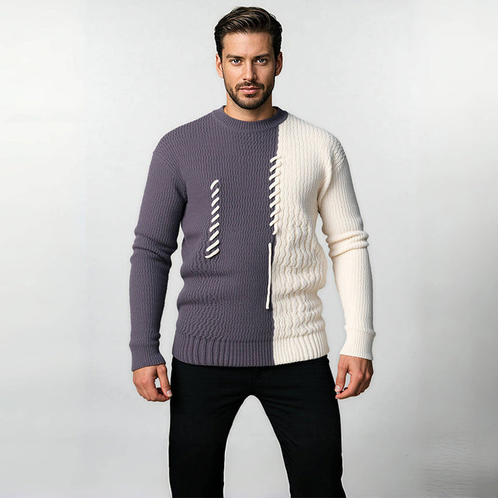 Unisex oversized knit sweater with cable pattern and decorative stitching Mune Fashion