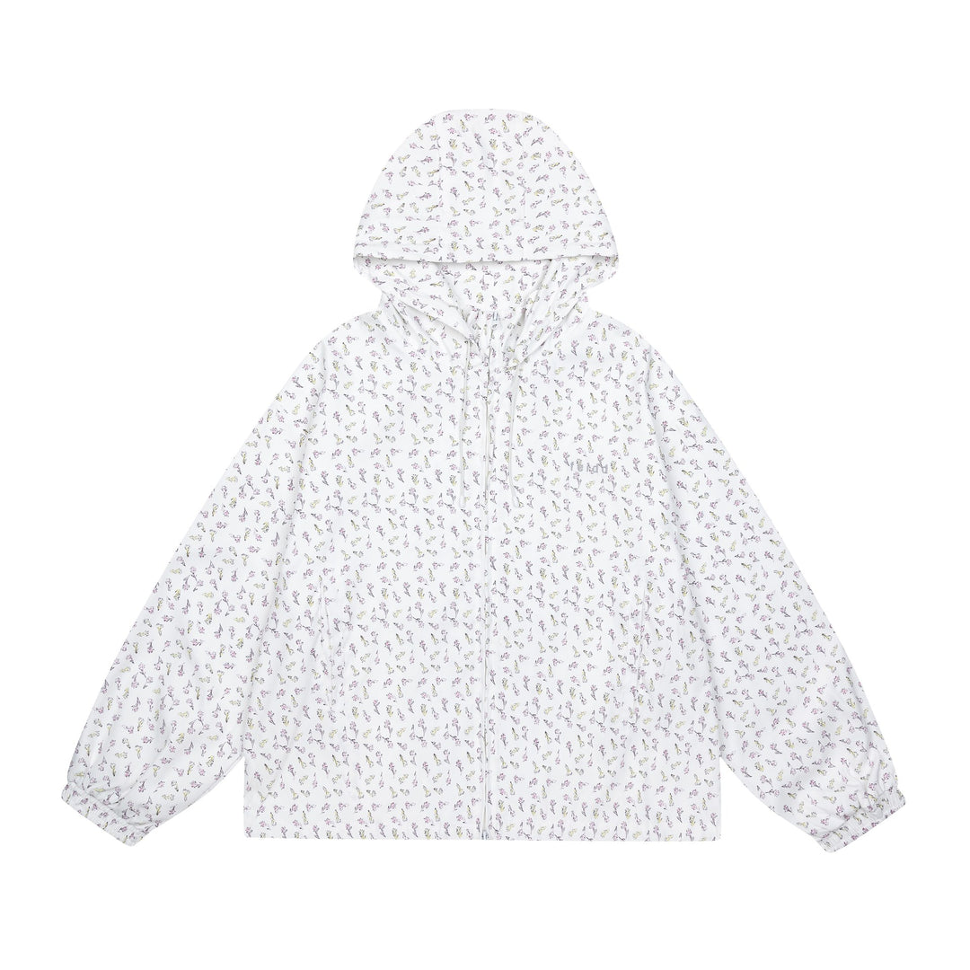 Women’s lightweight hooded jacket with floral allover print and elastic cuffs Mune Fashion