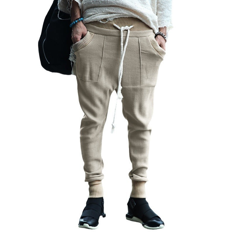Men's structured knit joggers with dropped crotch, wide ribbed waistband and decorative drawstring Mune Fashion