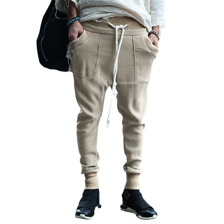 Men's structured knit joggers with dropped crotch, wide ribbed waistband and decorative drawstring Mune Fashion