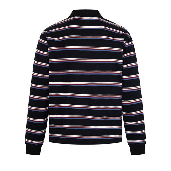 Men's Long Sleeve Polo Shirt with Retro Stripes, Ribbed Cuffs and Button Placket Mune Fashion