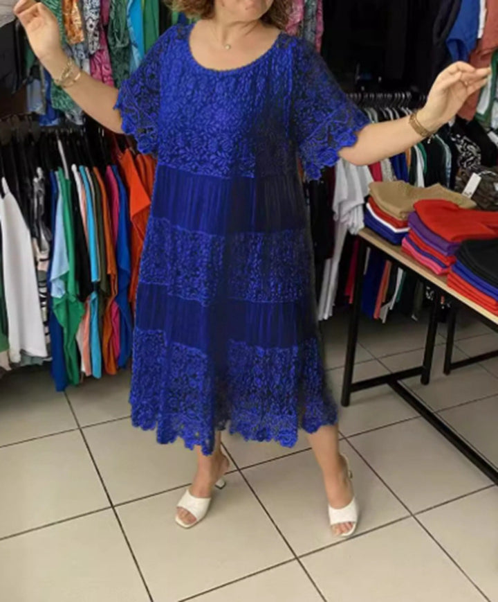 Women's multi-layered lace midi dress with pleated inserts and flounce sleeves Mune Fashion