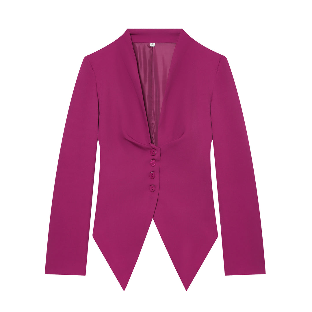 Women's tailored blazer with pointed peplum and deep V-neck Mune Fashion