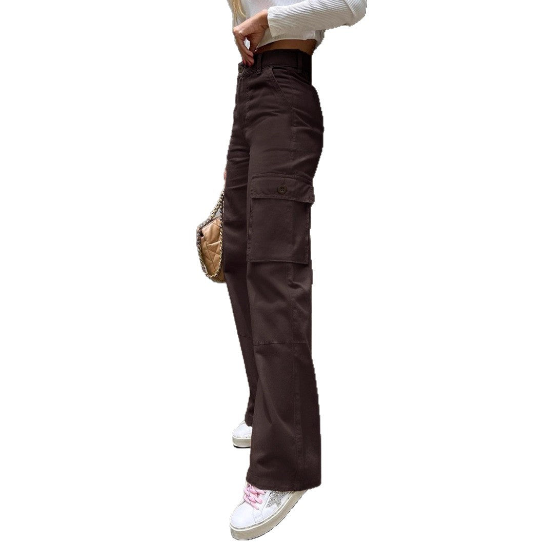 Women's High-Waist Utility Cargo Pants with Wide Leg and Knee Panels Mune Fashion