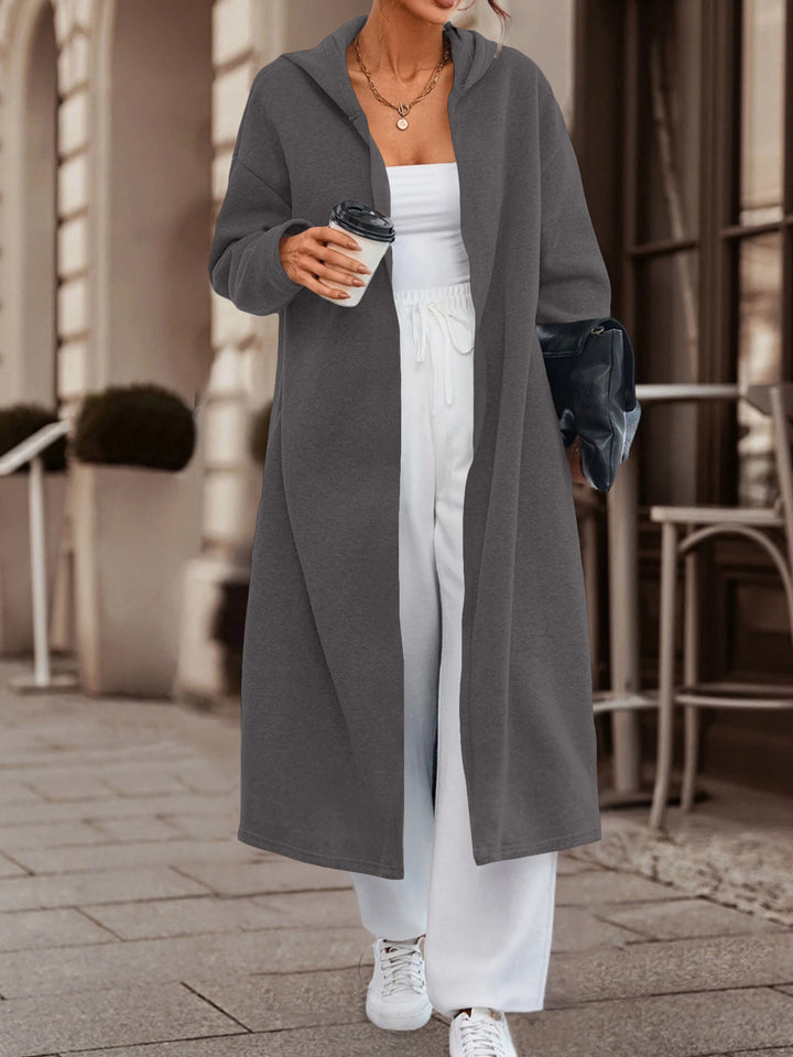 Women Long Oversized Hooded Coat with Open Front and Soft Fleece Lining