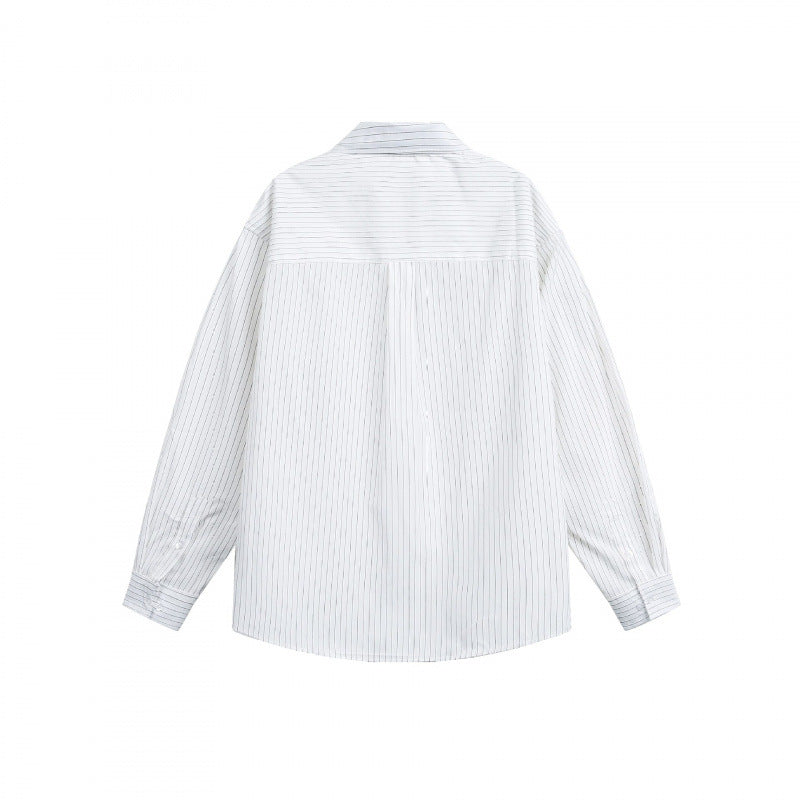 Women's oversized shirt made of cotton blend with fine pinstripes and chest pocket Mune Fashion