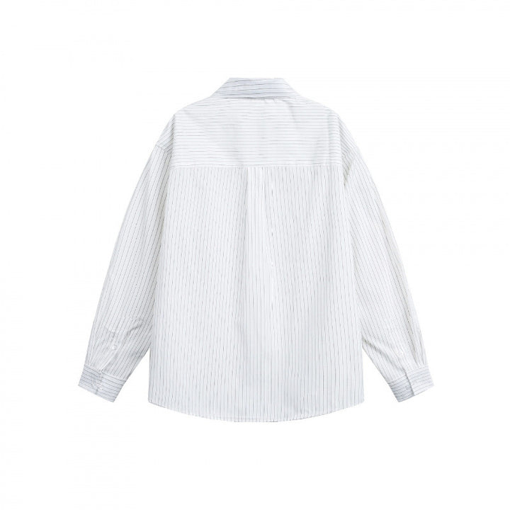Women's oversized shirt made of cotton blend with fine pinstripes and chest pocket Mune Fashion