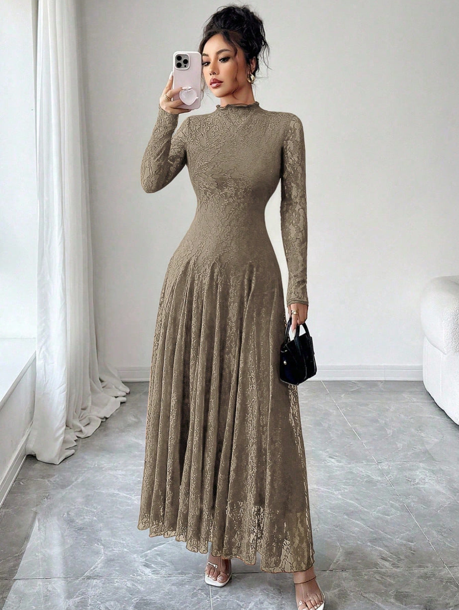 Ladies Elegant Wedding Dress with Lace Sleeves Mune Fashion