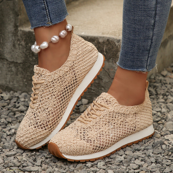 Women's nan breathable knit run sneakers with crocheted upper material, padded comfort insole, and non-slip rubber outsole Mune Fashion
