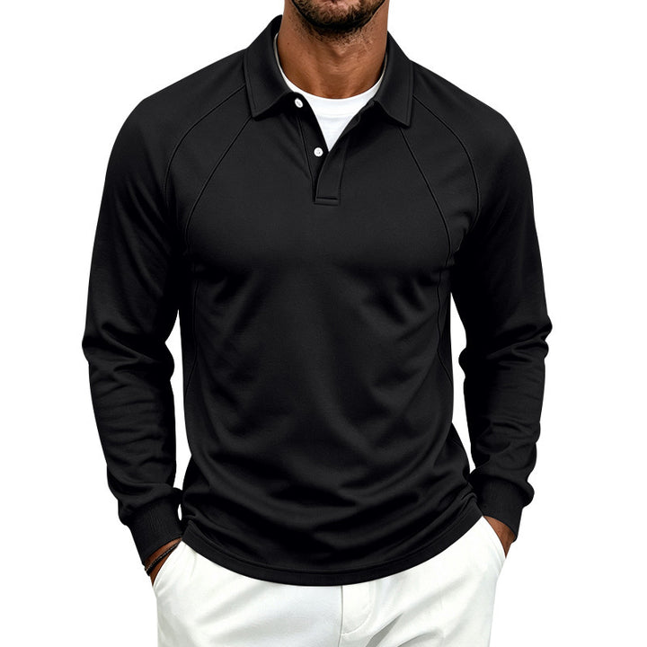 Men's long sleeve polo made of fine cotton blend with raglan seams and ribbed cuffs Mune Fashion