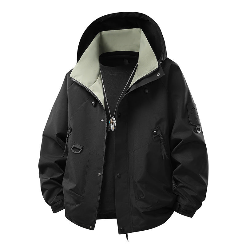 Men's Waterproof Outdoor Jacket with Adjustable Hood Collar Mune Fashion