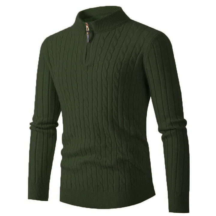Men's Fine Cable Knit Half-Zip Mock Neck Sweater Mune Fashion