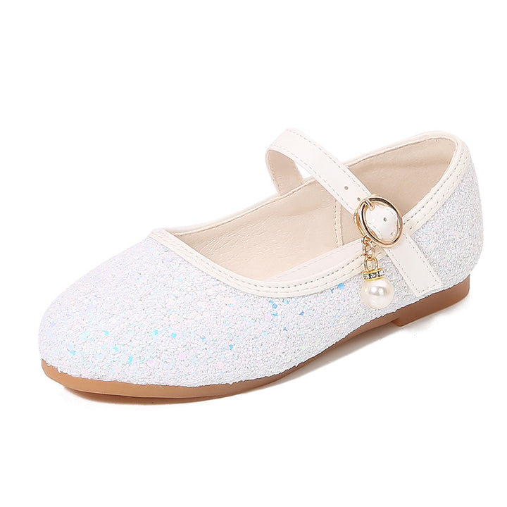 Girl Glittering Mary Jane Ballet Flats with Pearl Application Mune Fashion