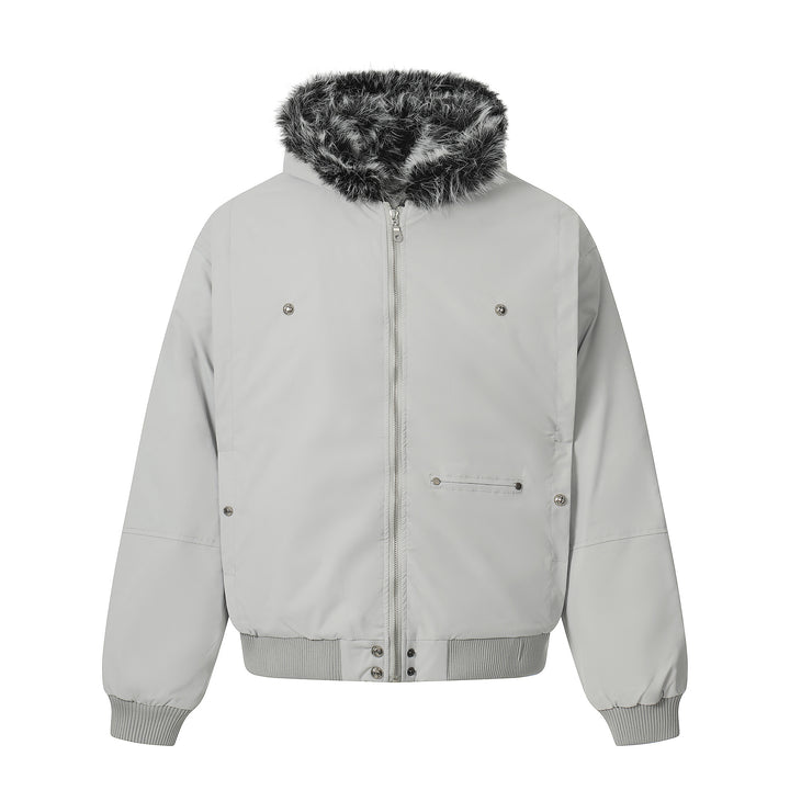 Men's Short Boxy Bomber Jacket in Aviator Look with Removable Faux Fur Collar Mune Fashion