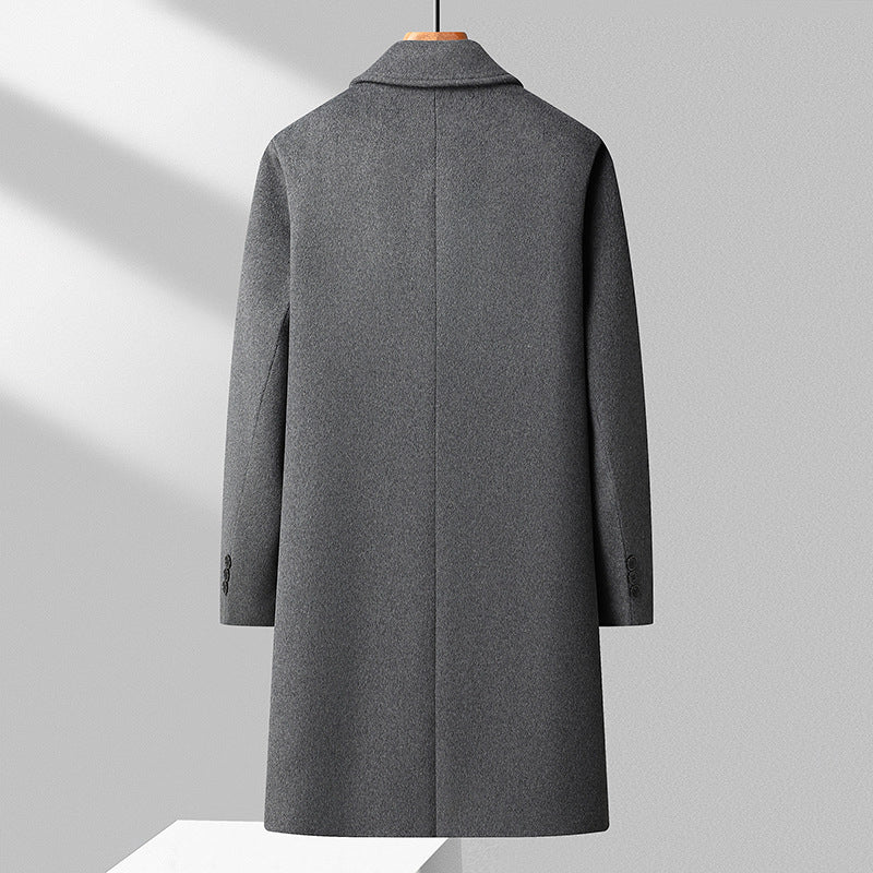 Men's Elegant Long Coat Made of Wool Blend with Classic Collar Mune Fashion