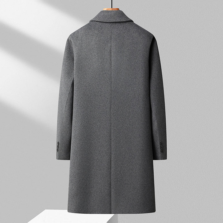 Men's Elegant Long Coat Made of Wool Blend with Classic Collar Mune Fashion