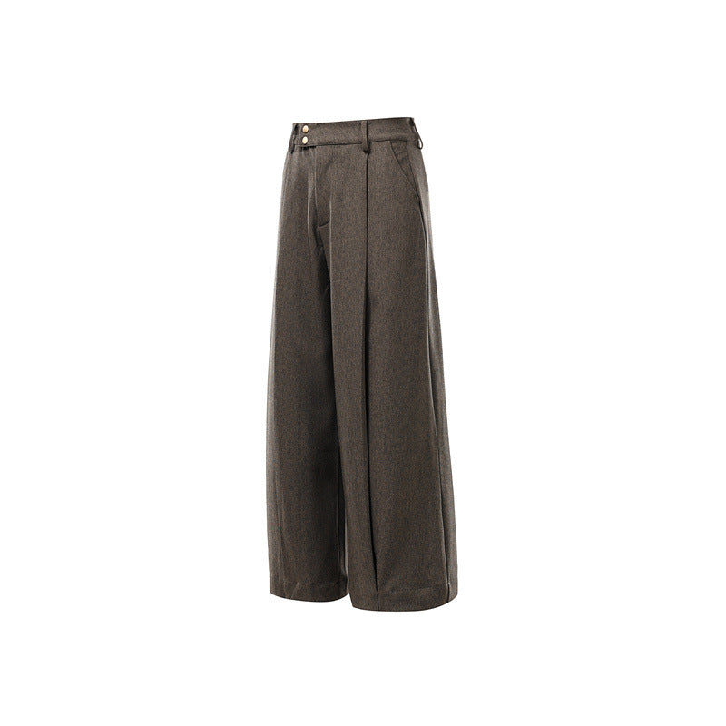 Women High-Waisted Culotte Pants with Center Seam, Crease and Double Button Waistband Mune Fashion