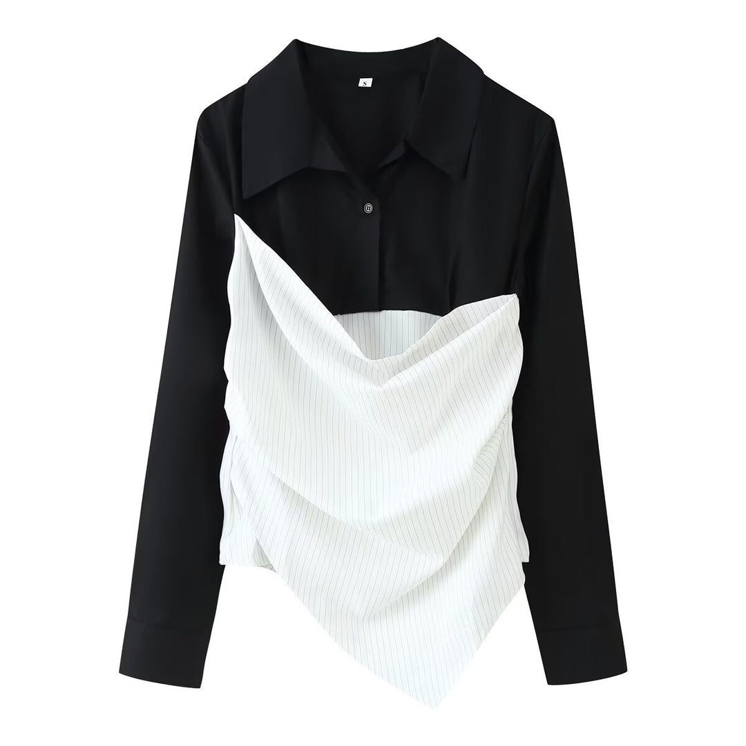 Women's blouse with asymmetric pinstripe corset overlay Mune Fashion
