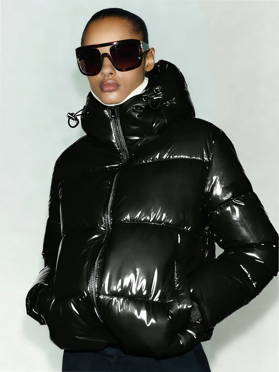 Ladies High Gloss Padded Jacket with High Collar