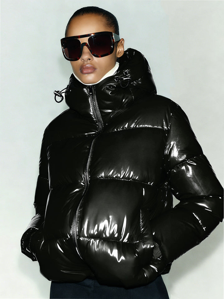 Ladies High Gloss Padded Jacket with High Collar