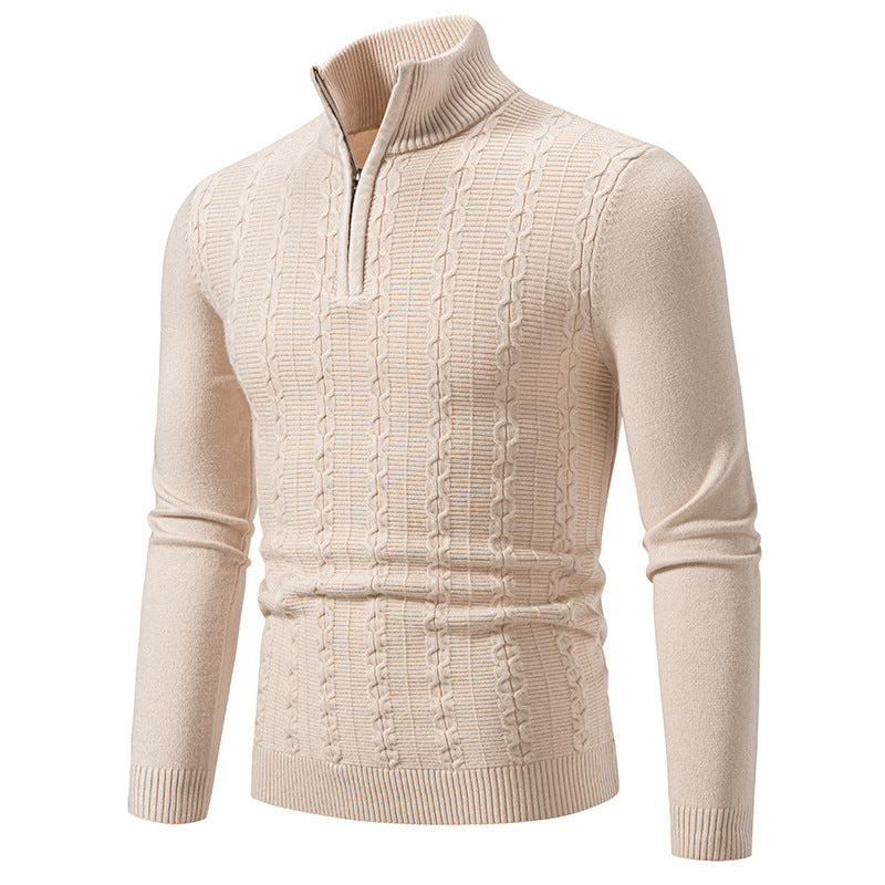 Men's Slim Half-Zip Cable Knit Sweater with Thermal Fine Knit and Ribbed Hem Mune Fashion