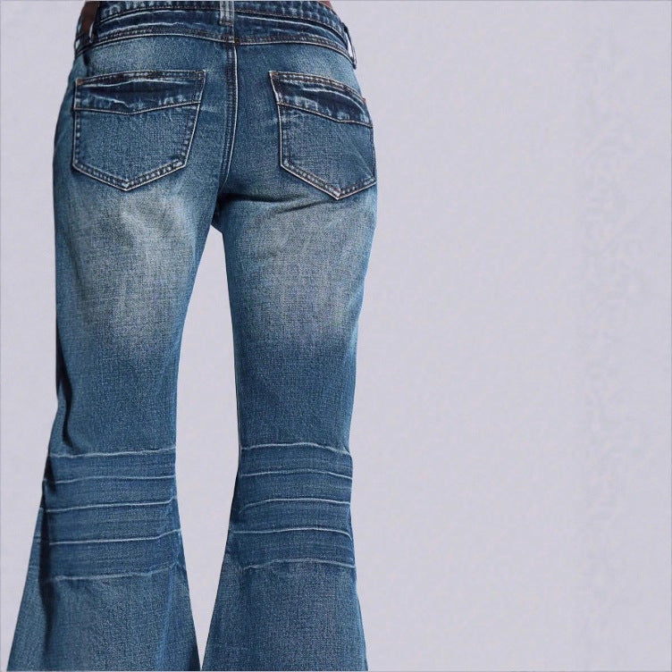 Women's High-Waisted Vintage Flared Jeans in Seventies Style with Horizontal Ribbed Look and Extra Wide Flare Mune Fashion
