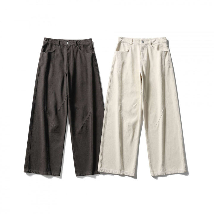 Ladies Palazzo Jeans Trousers with High Waist, Wide Leg and Decorative Seams Mune Fashion
