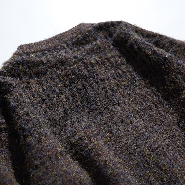 Women Chunky Knit Oversized Cardigan with Mohair Look and Round Neckline Mune Fashion