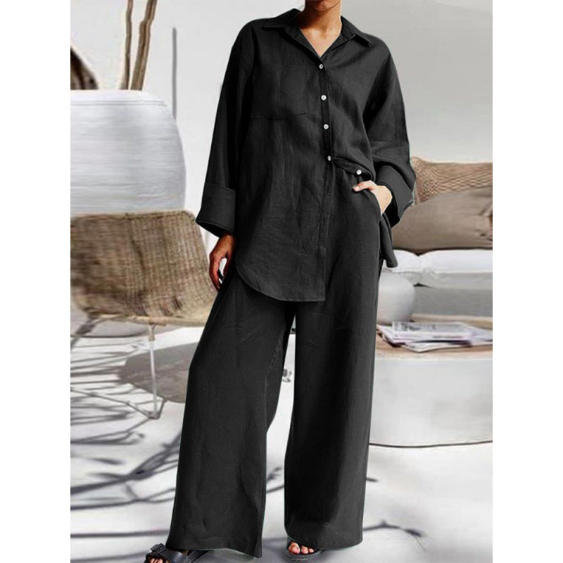 Women's Linen Lounge Set with Loose Shirt and Palazzo Pants Mune Fashion