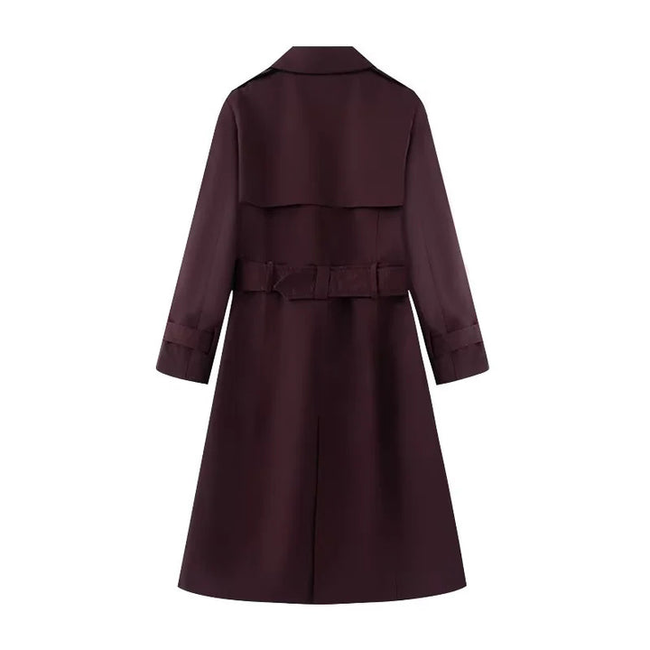 Women nan tailored trench coat with double-breasted button placket, tie belt and shoulder patches Mune Fashion