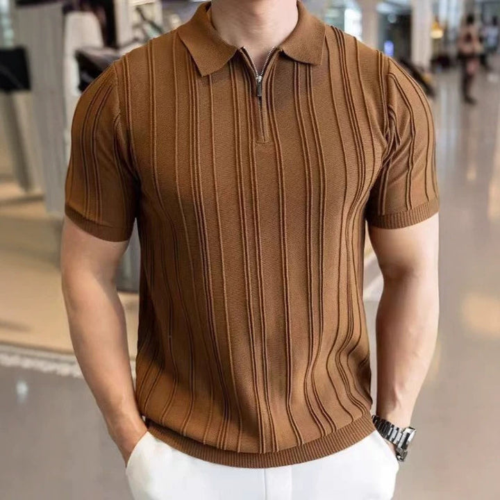 Men's Fashion Short Sleeve Polo Shirt with Half Zipper Mune Fashion