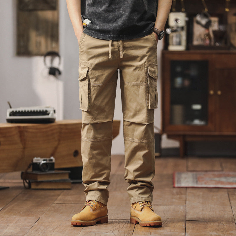 Herren Gerade geschnittene Canvas-Cargohose mit Klapp-Utility-Taschen und Kordelbund Mune Fashion