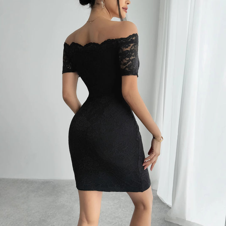 Ladies' figure-hugging off-the-shoulder lace dress with Carmen neckline and stretch Mune Fashion