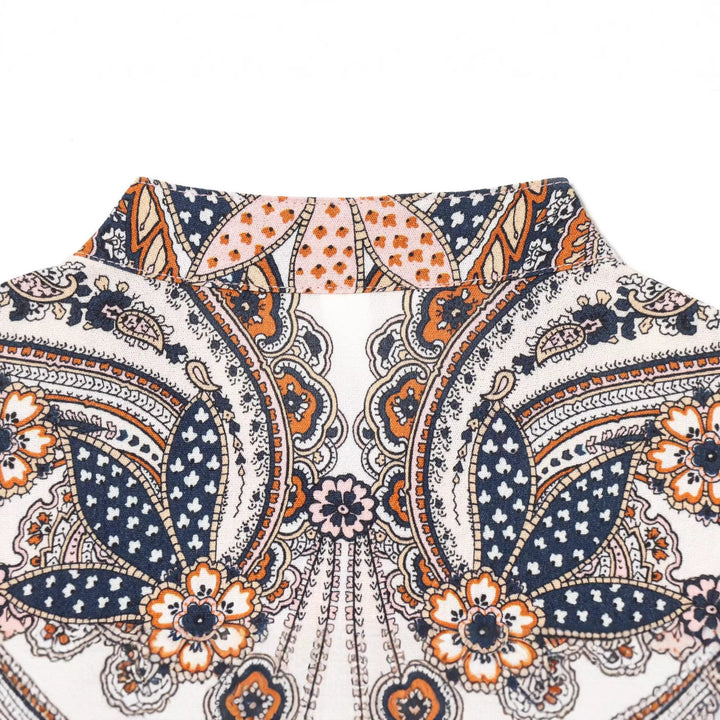 Women Boho Tunic Midi Dress with Paisley Print, Balloon Sleeves and Drawstring Mune Fashion
