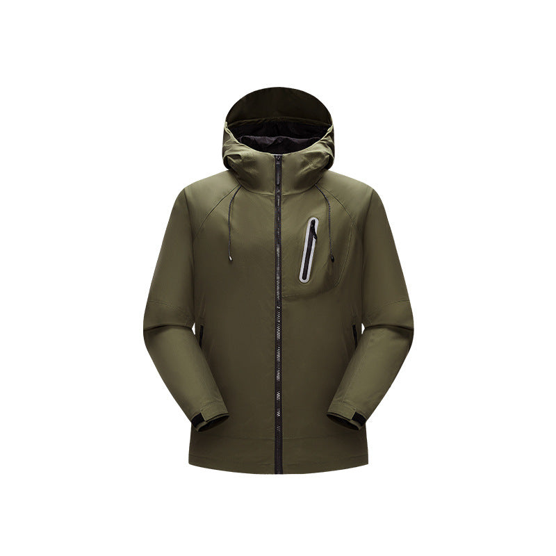 Men's Waterproof Softshell Rain Jacket with Adjustable Hood and Chest Zip Drune