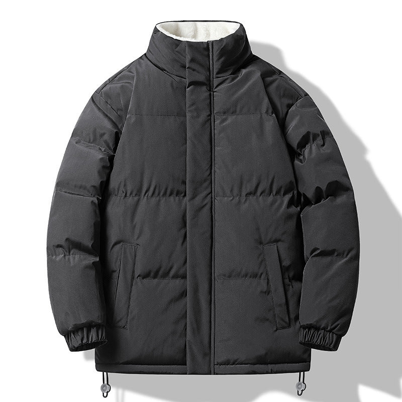 Men's Padded Short Parka with High Stand-up Collar Teddy Lining Elastic Cuffs and Drawstring Mune Fashion