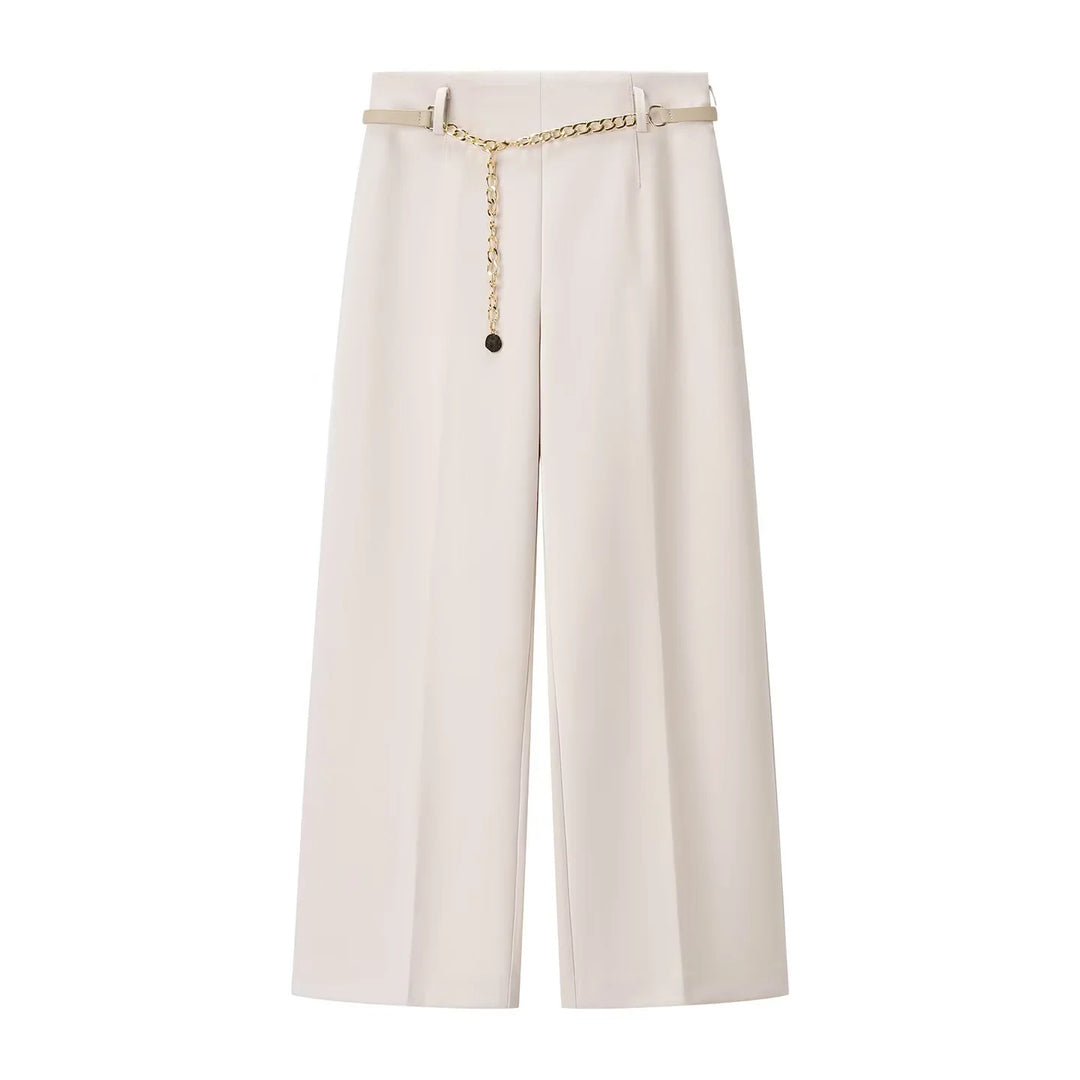Women's loosely cut high-waist trousers with crease and removable jewelry chain belt Mune Fashion