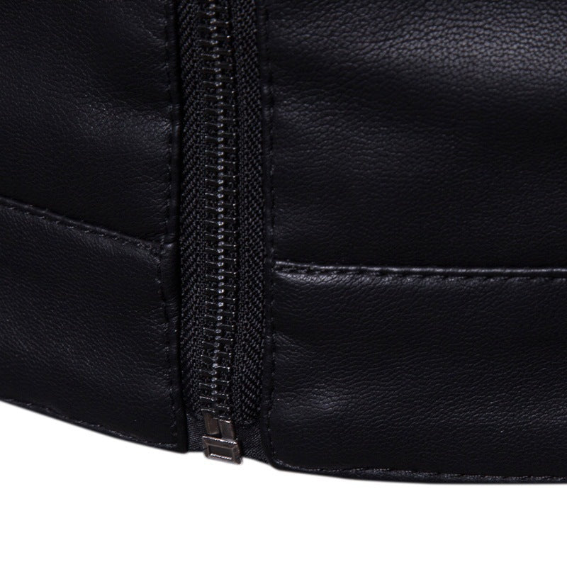 Men's Slim Faux Leather Biker Jacket with Stand Collar and Concealed Zipper Mune Fashion