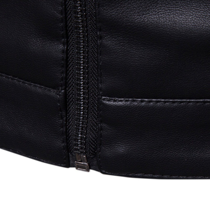 Men's Slim Faux Leather Biker Jacket with Stand Collar and Concealed Zipper Mune Fashion