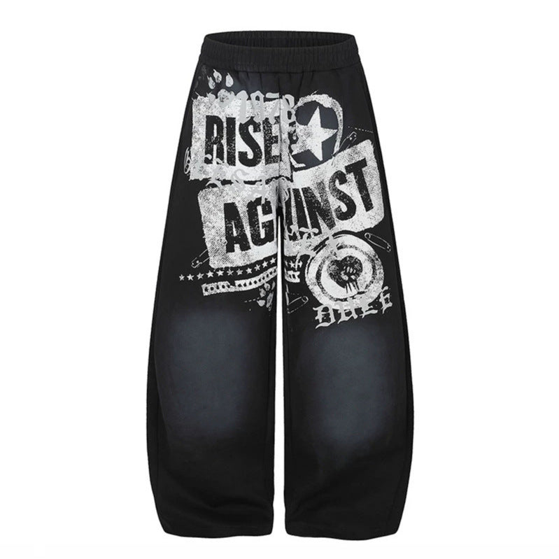 Women's High-Waist Palazzo Sweatpants with Wide Leg, Elastic Comfort Waistband and Urban Graphic Print Mune Fashion
